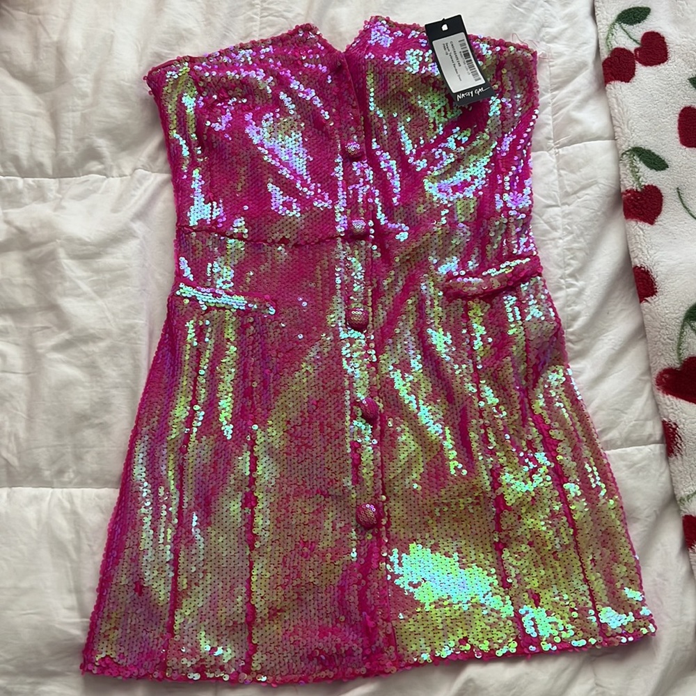 nasty gal pink sequin dress Pink Cowl Neck Sequin Mini Dress
